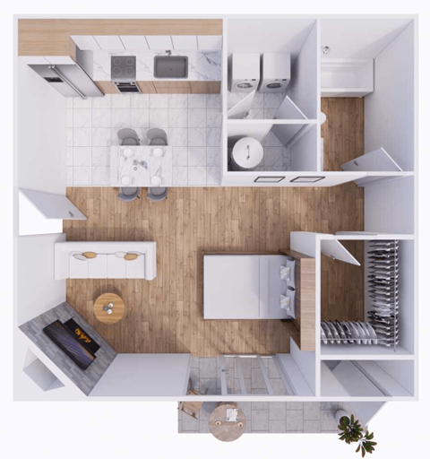 Floor plan for studio, 1 bath, 534 sqft